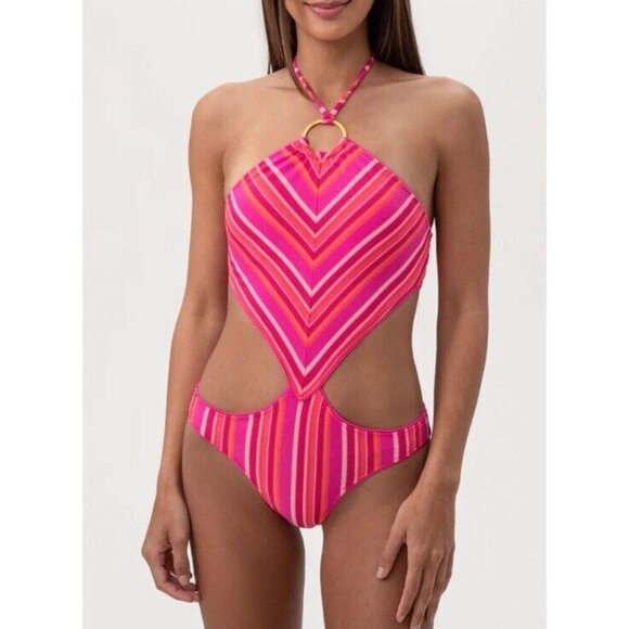 Trina Turk Sz 12 Swimsuit Marai Cut Out Maillot Pink Beach Resort Travel Boho - Picture 1 of 7